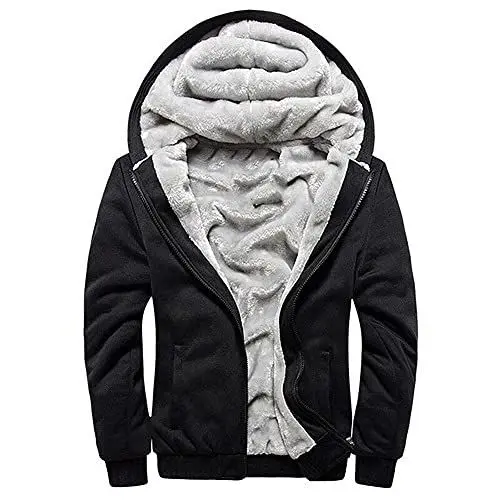 Produktbild: MANLUODANNI Hoodie Herren, Men's Kapuzenpullover mit Tasche Dicker Pullover Jacke Sweatjacke Kapuzenjacke Sweater Casual Kapuzenpulli mit Imitat-Vlies Schwarz 4XL