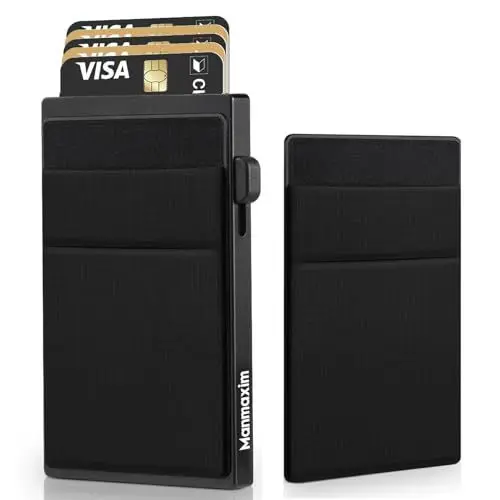 Produktbild: Manmaxim Kartenetui Herren Pop-up Kartenhalter mit TÜV-Geprüftem Münzfach Herren Klein Kartenetui RFID Schutz Credit Card Holder Mini Kreditkartenhülle Slim Wallets for Men (Schwarz)