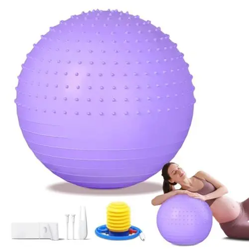 Produktbild: Mannicix Gymnastikball, Gymnastikball 75 cm Sitzball mit Ballpumpe, Yogaball, Pilatesball für Schwangerschaft Balancegeräte Gymnastik Exercise Gym Fitness Pilates (Lila)