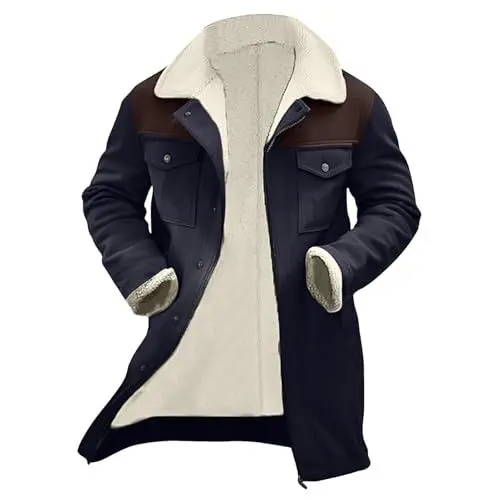 Produktbild: Mantel Aus Wildleder Herren Winterjacke Legerer mit Taschen Freizeitmantel mit Reißverschluss Warmer Winddicht Mantel Weich Pelz Gefüttert Mantel Übergrössen Schlichtes Coat Blau 3XL