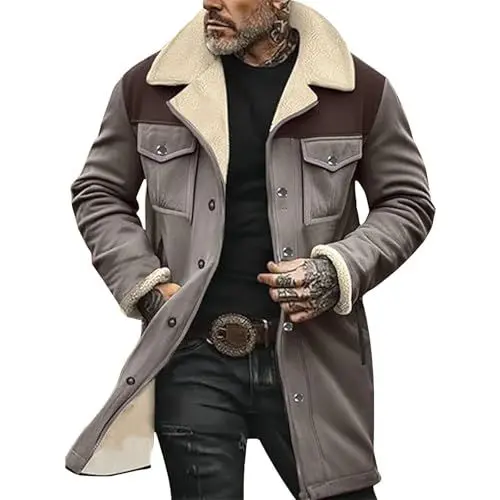 Produktbild: Mantel Aus Wildleder Herren Winterjacke Legerer mit Taschen Freizeitmantel mit Reißverschluss Warmer Winddicht Mantel Weich Pelz Gefüttert Mantel Übergrössen Schlichtes Coat Grau M