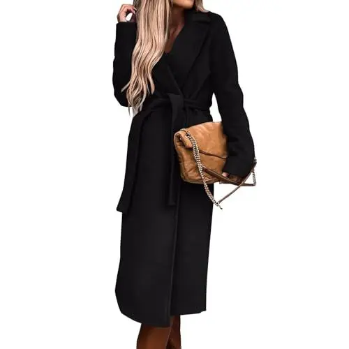 Produktbild: Mantel Damen Lang mit Gürtel Trenchcoat Damen Winter Wollmantel Damen Elegant Revers Lange Wintermantel Warm Damenmantel mit Schlitz Langer Winterjacke Frauen Einfarbig Übergangsmantel Casual