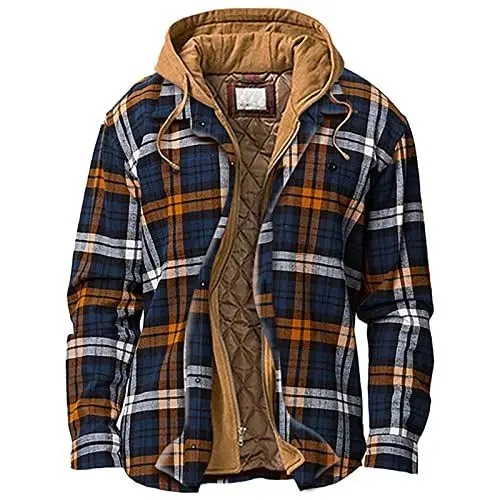 Produktbild: Mantel Herren Park Luftige Offen Kariert Full Zip Mantel Plüsch Langarm Mode Sof Mantel Männer Kapuzen Festlich Blau