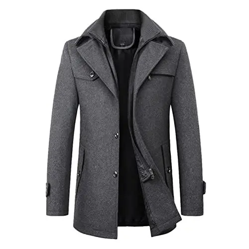 Produktbild: Mantel Herren Wollmantel mit Kapuze Mittellang Wolle Winter Herrenmantel Slim Fit Wintermantel (Grey, XXXL)