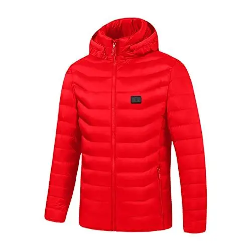 Produktbild: Mantel Jacke Herren Outdoor Warme Jacke Mantel Beheizte Reißverschluss Kapuzenjacke Mit Taschen Wickeljacke Herren (Red, XL)
