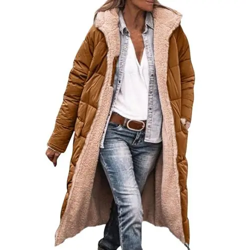 Produktbild: Ledermantel Damen Lang Wende Steppmantel Damen Coat Women Kurzmantel Damen Übergang Ledermantel Damen Reißverschlüsse Mantel Damen Winter Damen Mantel Schwarz Wollmantel Braun