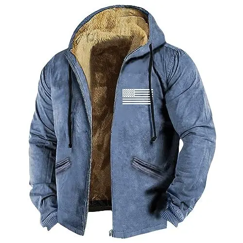 Produktbild: Mantel Schwarz Herren Bomberjacke Herren Winter Hoodie Herren Schwarz Skijacke Herren Ledermantel Herren Schwarz Lang Outdoor Fleecejacken Für Herren Kapuzenmantel Herren Blau L