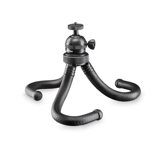 Produktbild: Mantona Gibbo Ministativ – 3-Bein Mini Stativ für Kamera Smartphone iPhone ActionCam Camcorder, mit Smartphone und GoPro Halter, Höhe 8 – 28 cm, inkl. Kugelkopf, Smartphone Halter & GoPro Adapter