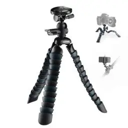 Produktbild: Mantona Armadillo DSLR flexibles Mini Kamera und Tisch Stativ für Kamera Smartphone Actioncam, Traglast 3 kg, Höhe 28 cm, mit Kugelkopf, inkl. Smartphone Halter und GoPro Adapter, schwarz/grau