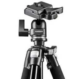Produktbild: Mantona Basic Scout Max Fotostativ, Kamerastativ bis 160cm große Arbeitshöhe, Kugelkopf, umkehrbare Mittelsäule, ideal für Reisen und Outdoor Fotografie für DSLR Kamera, kompakt leichtes Kamera Stativ