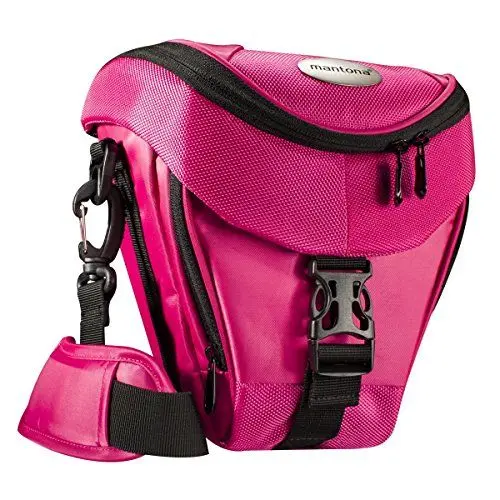 Produktbild: Mantona Colt Kameratasche - Universaltasche inkl. Schnellzugriff, Staubschutz, Tragegurt und Zubehörfach, geeignet für DSLM und DSLR Kameras, pink