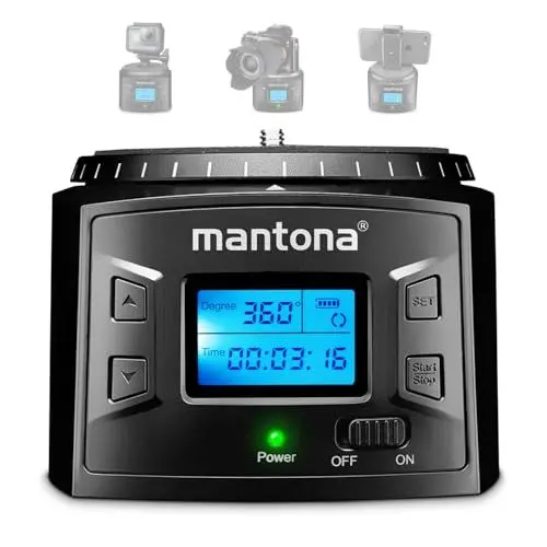 Produktbild: Mantona Elektrischer 360° Panoramakopf - Programmierbarer Stativkopf für Zeitraffer & Intervallaufnahmen, 2 kg Tragkraft, idealer Schwenkkopf für GoPro Action-Kameras & Smartphones