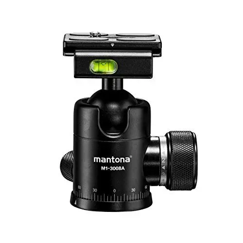 Produktbild: Mantona Onyx 8 Kugelkopf (M1-3008A), Stativkopf aus Aluminium mit Arca-Swiss kompatibler Schnellwechselplatte 50 mm, 360° Panorama-Funktion & 3 Wasserwaagen