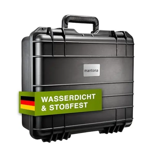 Produktbild: Mantona Outdoor Fotokoffer M - wasserdichter Kamerakoffer 11L, staubdicht & stoßfest, großer Schutzkoffer inkl. 4x Schaumstoffeinlagen, ideal für Gopro, Kamera Objektive & Zubehör (33x28x12Cm)