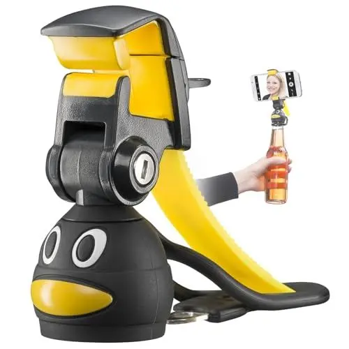 Produktbild: Mantona Pinguin Handyhalter für Flaschen - Selfie Halter mit Bluetooth-Fernbedienung, 270° verstellbar, Handstativ für iPhone & Samsung, Ideale Smartphone Halterung für Familienfeiern und Festivals