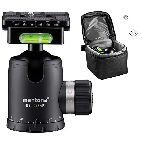 Produktbild: mantona Fortress Kugelkopf mit 40 mm Kugel I 360° Panorama-Funktion & 3 Wasserwaagen I mit Arca Swiss kompatibler Schnellwechselplatte I hohe Traglast bis max. 15kg I praktische Friktionswegkontrolle