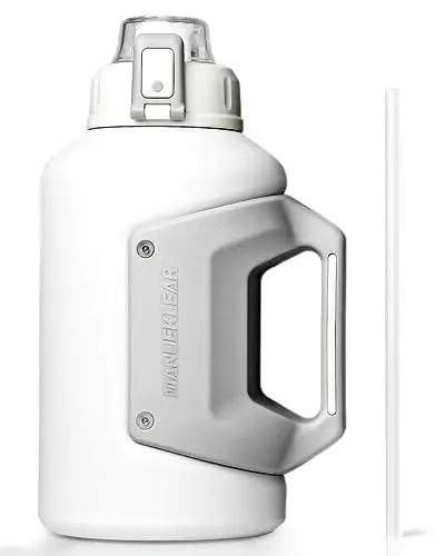 Produktbild: MANUEKLEAR 40oz isolierte Wasserflasche mit Griff, Double Vacuum 40 oz isolierte Wasserflaschen mit Strohhalm für Männer und Frauen, Metall Wasserflasche für Sport Outdoor Gym (Mondlicht weiß)