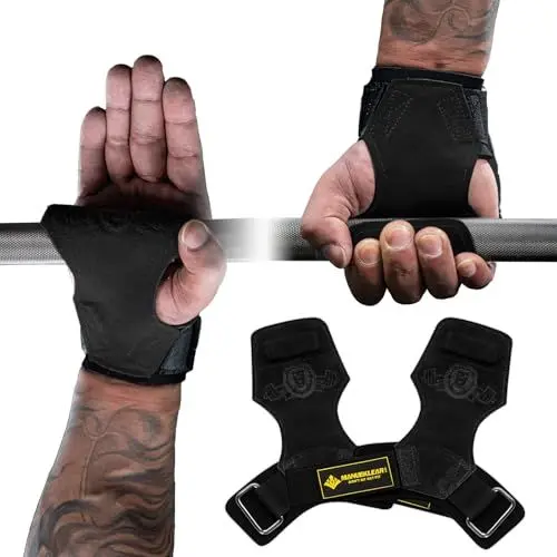 Produktbild: MANUEKLEAR Gewichtheben-Handgelenkbänder mit gepolsterter Handgelenkschlaufe, Leder-Gewichtheben, Handgelenkriemen für Kreuzheben, Powerlifting, Profi Lifting Straps für Frauen (Black)