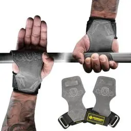 Produktbild: MANUEKLEAR Gewichtheben-Handgelenkbänder mit gepolsterter Handgelenkschlaufe, Leder-Gewichtheben, Handgelenkriemen für Kreuzheben, Powerlifting, Profi Lifting Straps für Frauen (Grey)