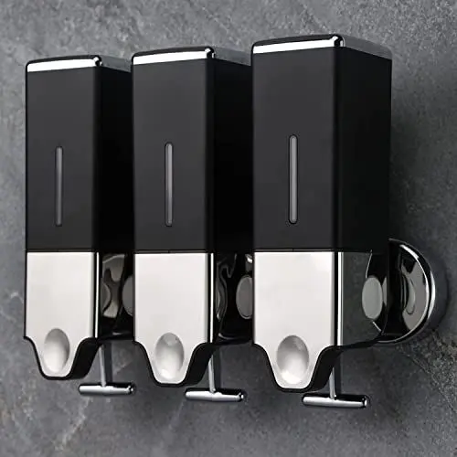 Produktbild: Manueller Presskopf an der Wand befestigter Seifenspender, Dusch- und Lotionspender für Zuhause, Bad, Küche, Hotels, Restaurants (Schwarz, 1500ml)