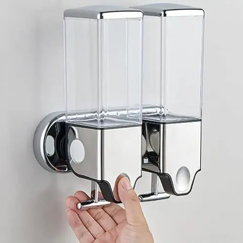 Produktbild: Manueller Presskopf an der Wand befestigter Seifenspender, Dusch- und Lotionspender für Zuhause, Bad, Küche, Hotels, Restaurants (Transparent, 2x500ml)
