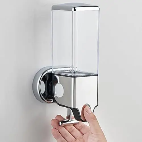 Produktbild: Manueller Presskopf an der Wand befestigter Seifenspender, Dusch- und Lotionspender für Zuhause, Bad, Küche, Hotels, Restaurants (Transparent, 500ml)