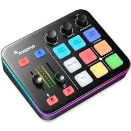 Produktbild: MAONO Gaming Audio Mixer, RGB PC Mischpult für Streaming, XLR Interface mit 48V Phantomspeisung, DIY Soundeffekte, Lautstärkeregler, Stummschaltungstaste, Geräuschunterdrückung, Aufnahme, Gesang