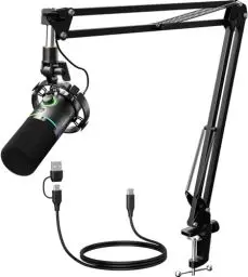 Produktbild: MAONO XLR/USB Dynamisches Mikrofon Set, RGB Podcast Mikrofon mit Arm, Software, Stummschalttaste, Gain-Regler, für PC Gaming, Streaming, Aufnahme, PS4/5 Mac Mixer usw PD200XS Schwarz