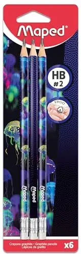 Produktbild: Maped - 6x ergonomische Drei-Kant-Bleistifte DEEPSEA PARADISE mit Radiergummi - HB mittel