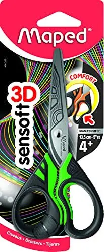 Produktbild: Maped - Bastel-Schere SENSOFT FLUO, 13 cm, ergonomische, asymetrische und weiche Griffe, abgerundete Spitze - gelb, orange, grün, pink