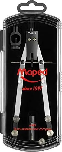 Produktbild: Maped - hochwertiger Schnellverstell-Zirkel-Kasten Retro N° 421-3-TLG. Zirkel - Universalaufnahme für Stifte - Ersatz-Minen