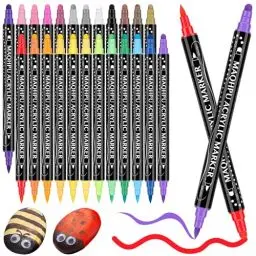 Produktbild: Maqhpu 24 Farben Acrylstifte, Acrylstifte für Steine Wasserfest, Steine zum Bemalen Stifte Set, Dual Tip Multimarker Acrylmarker für Holz, Glas, Papier, Keramik, Basteln Erwachsene Kinder