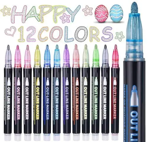 Produktbild: Maqhpu Glitzerstifte Magische Stifte, Einschulung Mädchen, Geschenke für Mädchen, 12 Outline Metallic Zauberstifte für Mitgebsel Kindergeburtstag, Schultüte Füllung, Mädchen Geschenke 4-13 Jahre