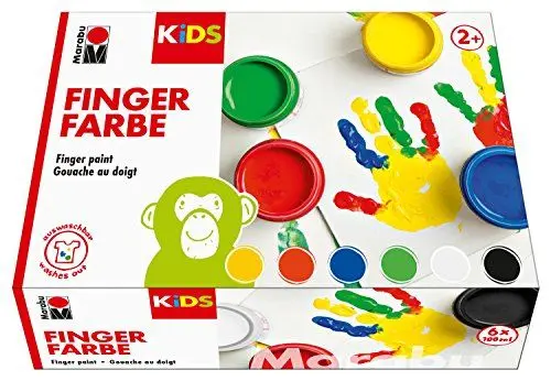 Produktbild: Marabu 0303000000081 - Kids Fingerfarbe Set mit 6 leuchtenden Farben á 100 ml, parabenfrei, vegan, laktosefrei, glutenfrei, geeignet zum Malen in Kindergarten, Schule, Therapie und zu Hause