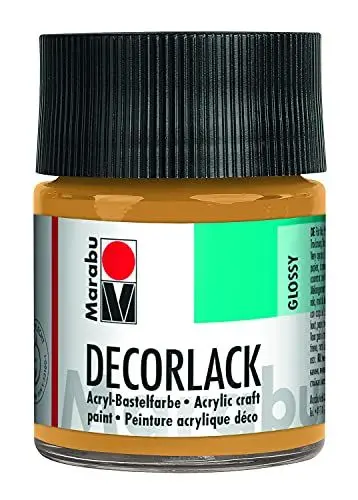 Produktbild: Marabu 11300005784 - Decorlack Acryl Metallic-Gold 784, 50 ml, hochglänzender Acryllack auf Wasserbasis, wetterfest, speichelfest, zum Malen, Schablonieren und für Serviettentechnik
