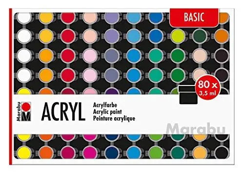 Produktbild: Marabu 1210000000207 - Großes Einsteigerset Acrylfarben Basic, 80 x 3,5 ml, auf Wasserbasis, wasserfest und lichtbeständig, schnelltrocknend für Keilrahmen, Papier, Pappe, Holz