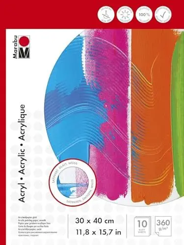Produktbild: Marabu 1612000000013 - Malblock für Acrylmalerei, 360 g/qm, 10 Blatt, 30 x 40 cm, weiß, Acrylmalpapier satiniert, glatt, säurefrei, aus Cellulose, für Acrylmalerei, Gouache und Deckfarben geeignet