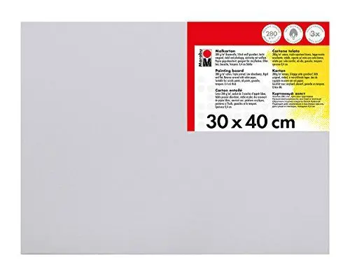 Produktbild: Marabu 1620000000301 - Malkarton weiß, ca. 30 x 40 cm, Kartonstärke ca. 0,4 cm, mit 280 g/qm Baumwolle kaschiert, 3 fach grundiert, leicht saugend, für Acryl-, Öl-, Gouache- und Temperafarben