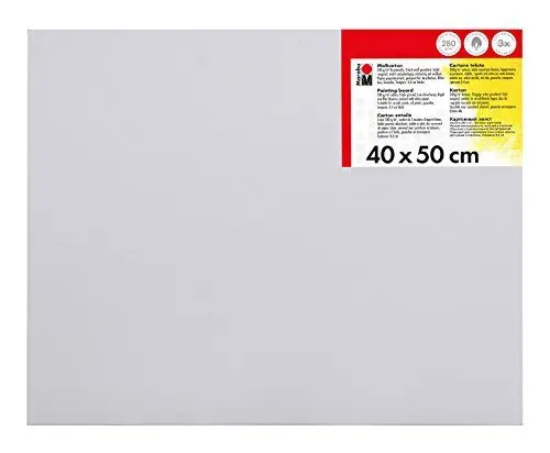 Produktbild: Marabu 1620000000400 - Malkarton weiß, ca. 40 x 50 cm, Kartonstärke ca. 0,4 cm, mit 280 g/qm Baumwolle kaschiert, 3 fach grundiert, leicht saugend, für Acryl-, Öl-, Gouache- und Temperafarben