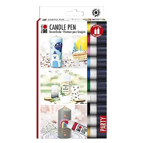 Produktbild: Marabu 1805000009882 - Candle Pen Set, 10 Kerzenpens á 25 ml, cremig, weiche Wachsmalfarbe, auf Wasserbasis, lichtecht, geruchsneutral, wetterfest, kinderleichte Kerzendeko