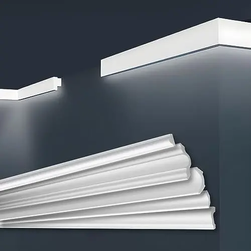Produktbild: MARBET DESIGN Stuckleisten XPS Styropor weiß - LED indirekte Beleuchtung Stuck Wandleisten Profil E-Leisten - (20 Meter / 10 Leisten E-44)