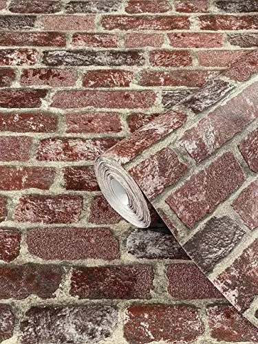 Produktbild: marburg Steintapete Rot Backstein Optik Ziegelstein 3D Effekt für Schlafzimmer Wohnzimmer oder Küche Tapete Steinoptik 10,05m x 0,53m 58408