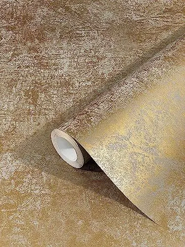 Produktbild: marburg Tapete Gold Uni Modern Edel Vliestapete Metallic Industrial für Schlafzimmer Wohnzimmer oder Küche 10.05m x 0.53m Made in Germany