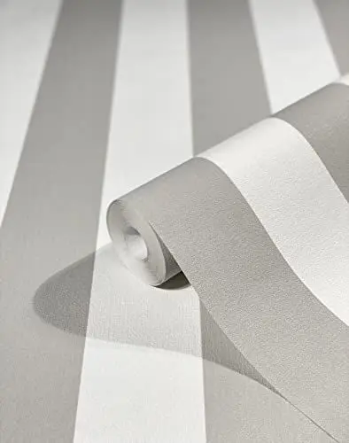 Produktbild: marburg Tapete Grau Weiß Streifen HAILEY für Wohnzimmer, Schlafzimmer oder Küche Made in Germany 10,05m x 0,53m Premium Vliestapete 82264