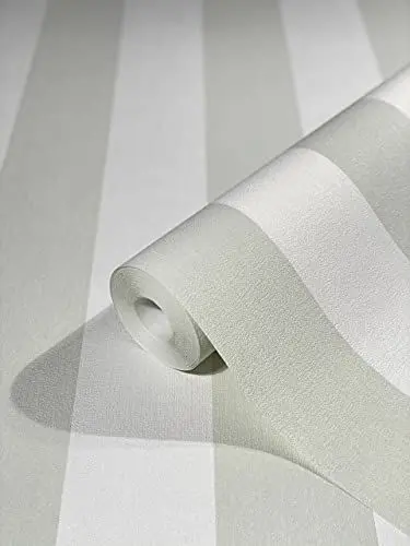 Produktbild: marburg Tapete Weiß Grün Streifen HAILEY für Wohnzimmer, Schlafzimmer oder Küche Made in Germany 10,05m x 0,53m Premium Vliestapete 82262
