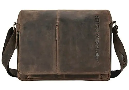 Produktbild: Marc Peter® Bergen leder Umhängetasche für Herren Damen | 15.6 Zoll Laptoptasche | Aktentasche aus echtem Büffelleder Braun