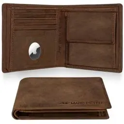 Produktbild: Marc Peter® California AirTag Wallet mit Münzfach und RFID-Schutz | AirTag Geldbeutel | Apple Airtag Portemonnaie | Vintage Bräune Geldbörse