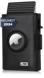 Produktbild: Marc Peter® Chicago Leder Push Air Slim Wallet - Airtag Geldbörse mit Münzfach - RFID Schutz kleines Mini Portmonee Leder Schwarz XL MÜNZFACH
