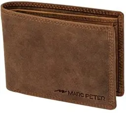 Produktbild: Marc Peter® Echt-Leder Geldbörse Hanover | Geldbeutel für Herren mit RFID-Schutz | Groß 10 Fächer Portmonee | Vintage Bräune Portemonnaie