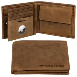 Produktbild: Marc Peter® Florida AirTag Wallet mit Münzfach und RFID-Schutz | AirTag Geldbeutel | Apple Airtag Portemonnaie | Vintage Bräune Geldbörse